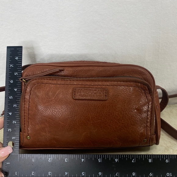 SOLD American Leather Brown Crossbody Purse Bag Adjustable Strap Cognac Tote - Picture 5 of 10